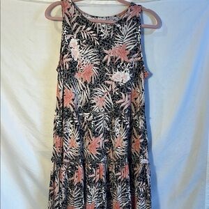 Lascana Pink Botanical Midi Dress Crew Neck Sleeveless